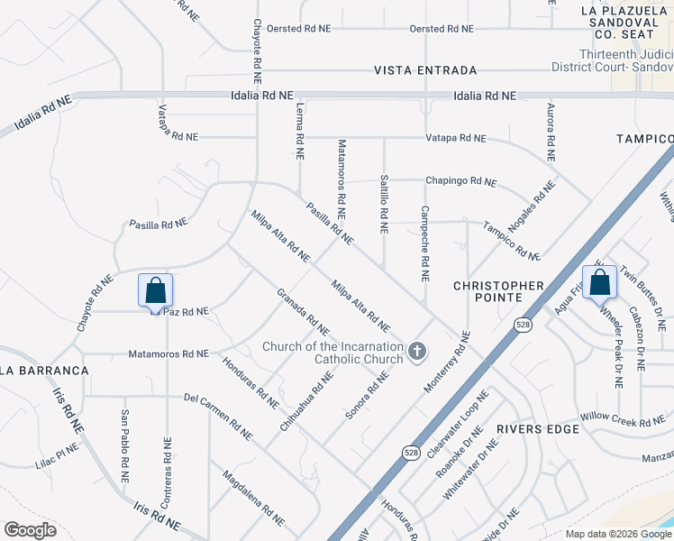 map of restaurants, bars, coffee shops, grocery stores, and more near 6609 Milpa Alta Road Northeast in Rio Rancho