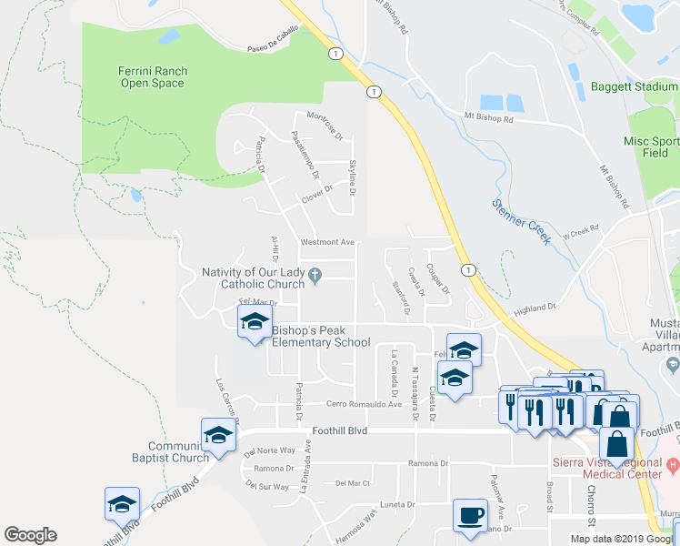 map of restaurants, bars, coffee shops, grocery stores, and more near 573 Jeffrey Drive in San Luis Obispo