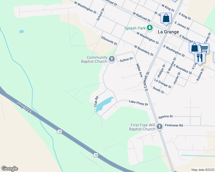 map of restaurants, bars, coffee shops, grocery stores, and more near 611 South Charles Street in La Grange