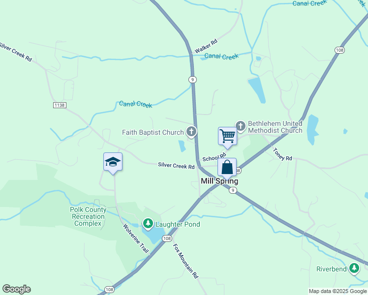 map of restaurants, bars, coffee shops, grocery stores, and more near 144 Silver Creek Road in Mill Spring