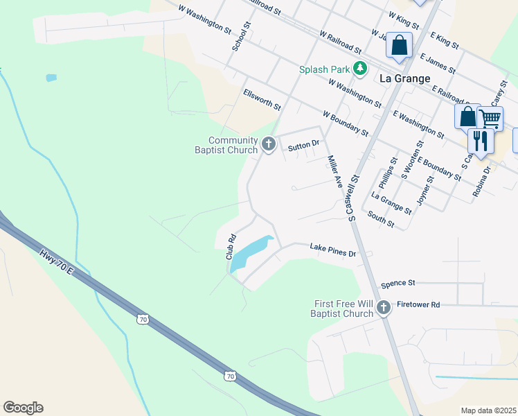 map of restaurants, bars, coffee shops, grocery stores, and more near 611 South Charles Street in La Grange