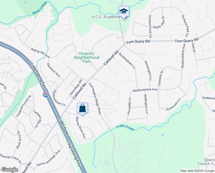 map of restaurants, bars, coffee shops, grocery stores, and more near 5112 Sunburst Lane in Charlotte