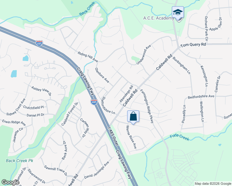 map of restaurants, bars, coffee shops, grocery stores, and more near 4415 Staffordshire Lane in Charlotte