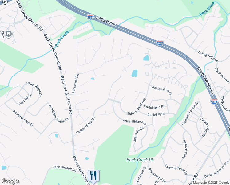 map of restaurants, bars, coffee shops, grocery stores, and more near 11927 Erwin Ridge Avenue in Charlotte