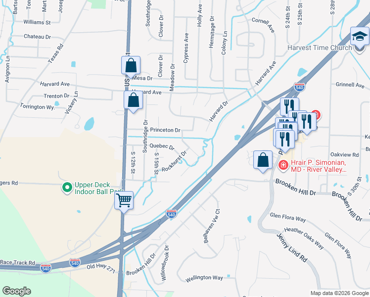 map of restaurants, bars, coffee shops, grocery stores, and more near 8705 South 16th Street in Fort Smith