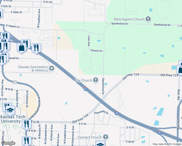 map of restaurants, bars, coffee shops, grocery stores, and more near 188 Fields Street in Russellville