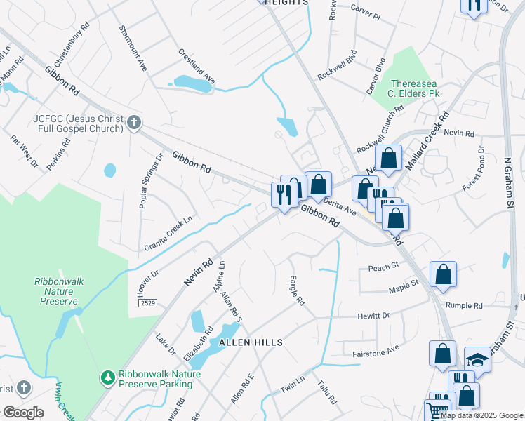 map of restaurants, bars, coffee shops, grocery stores, and more near in Charlotte