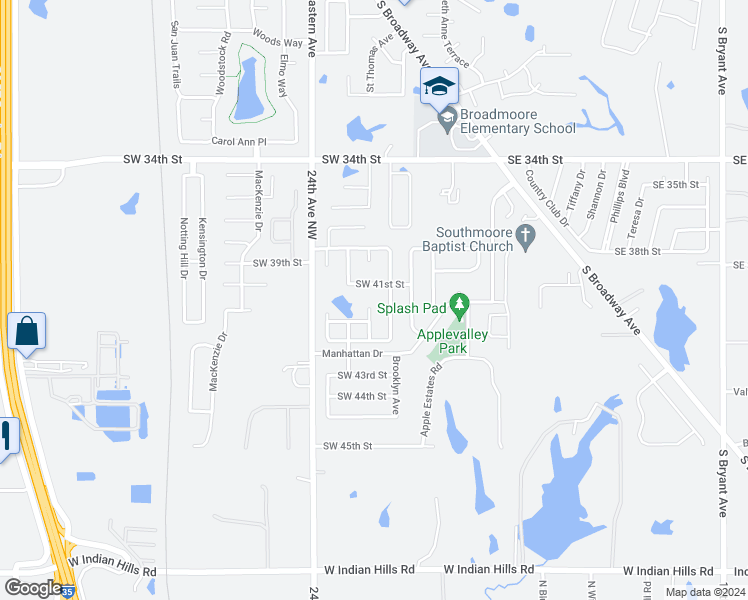 map of restaurants, bars, coffee shops, grocery stores, and more near 4210 Syracuse Street in Moore