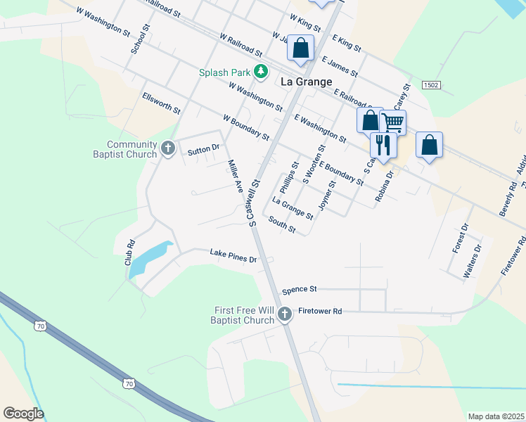 map of restaurants, bars, coffee shops, grocery stores, and more near 13 South Street in La Grange