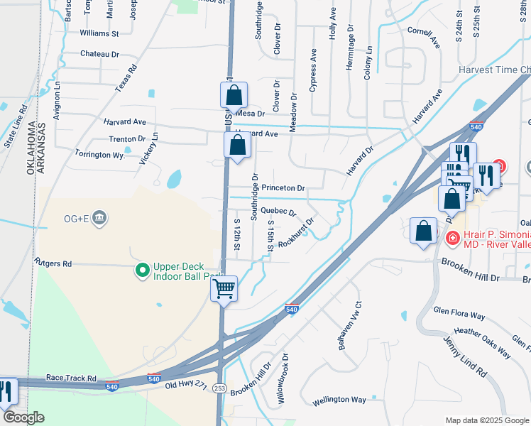 map of restaurants, bars, coffee shops, grocery stores, and more near 8800 South 15th Street in Fort Smith