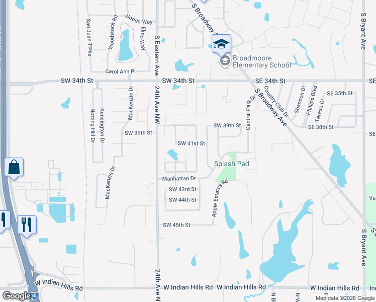 map of restaurants, bars, coffee shops, grocery stores, and more near 609 Southwest 41st Street in Moore