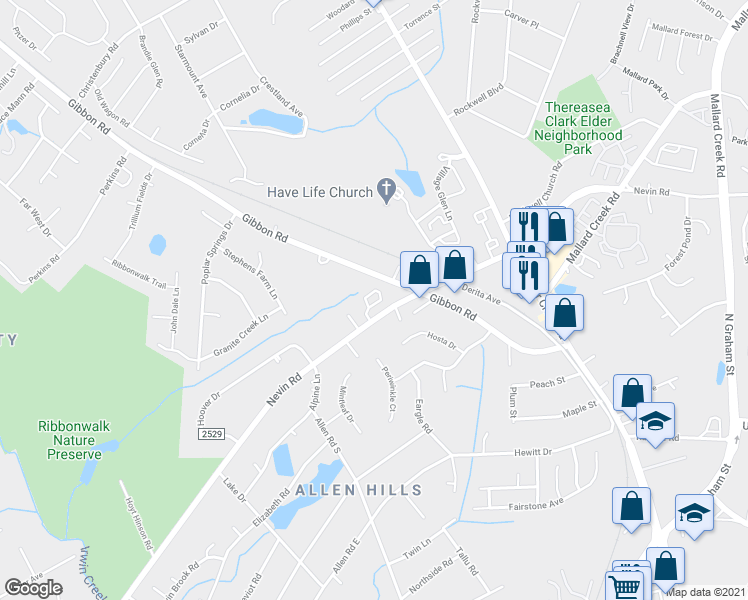map of restaurants, bars, coffee shops, grocery stores, and more near in Charlotte