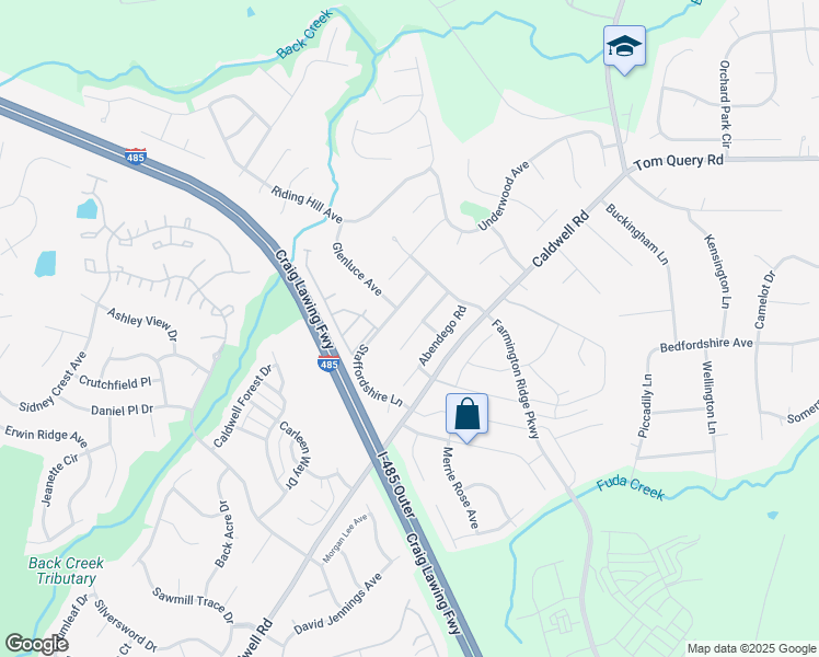 map of restaurants, bars, coffee shops, grocery stores, and more near 4415 Staffordshire Lane in Charlotte