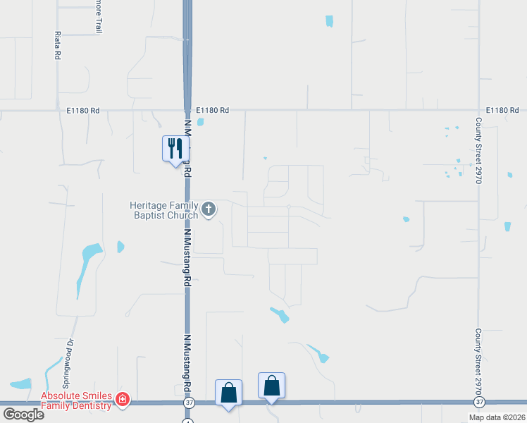 map of restaurants, bars, coffee shops, grocery stores, and more near 819 N2964 Road in Tuttle