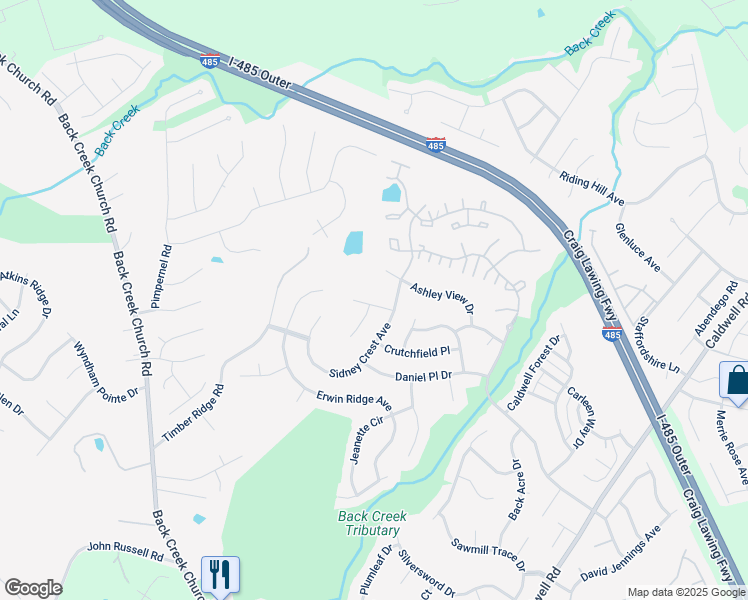 map of restaurants, bars, coffee shops, grocery stores, and more near 3231 Erwin Trace Drive in Charlotte