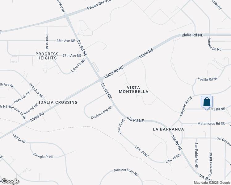 map of restaurants, bars, coffee shops, grocery stores, and more near 5571 Iris Road Northeast in Rio Rancho