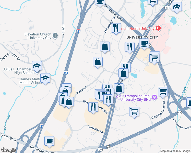 map of restaurants, bars, coffee shops, grocery stores, and more near 6008 Lewis Street in Charlotte