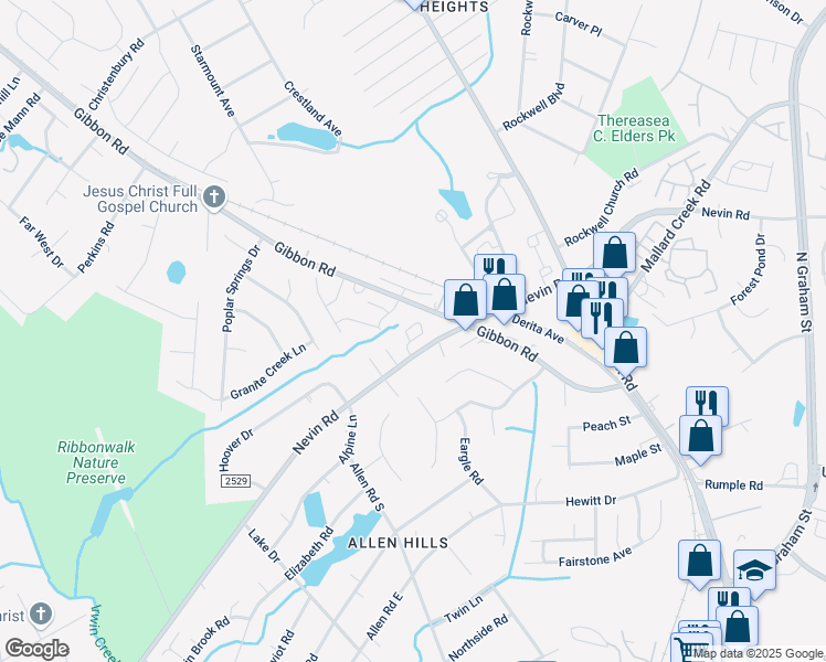 map of restaurants, bars, coffee shops, grocery stores, and more near 3105 Baroda Lane in Charlotte