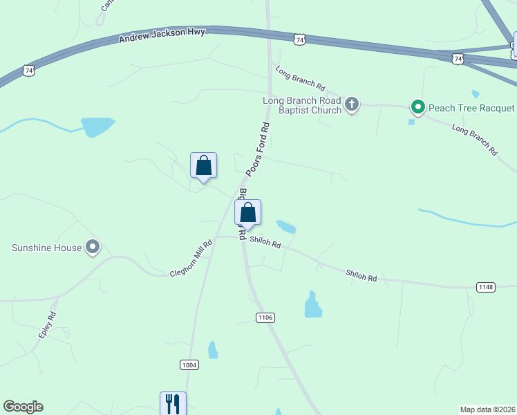 map of restaurants, bars, coffee shops, grocery stores, and more near 121 Big Island Road in Forest City