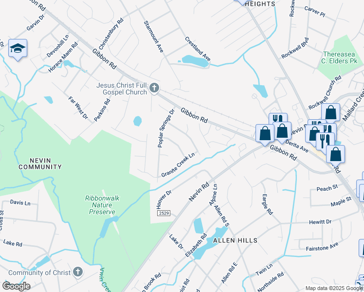 map of restaurants, bars, coffee shops, grocery stores, and more near 3322 Green Meadow Drive in Charlotte