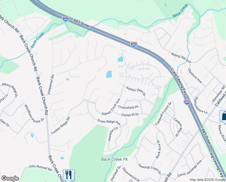 map of restaurants, bars, coffee shops, grocery stores, and more near 3211 Erwin Trace Drive in Charlotte