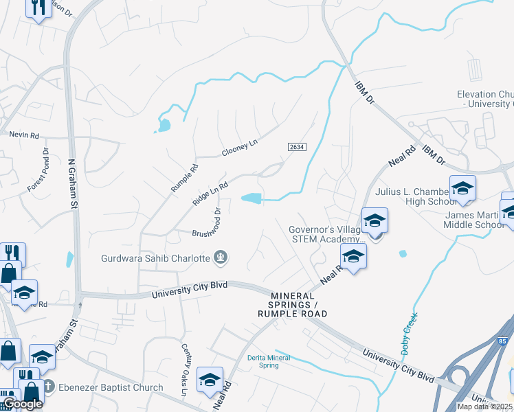 map of restaurants, bars, coffee shops, grocery stores, and more near 7100 Ridge Lane Road in Charlotte