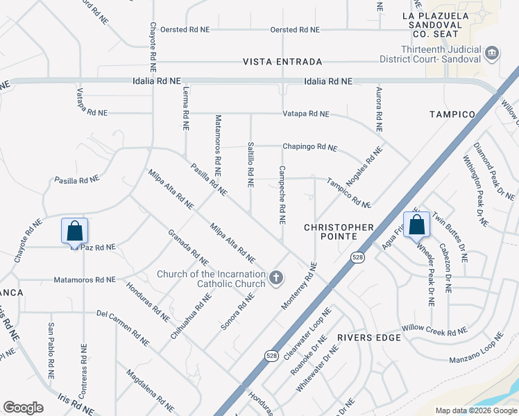 map of restaurants, bars, coffee shops, grocery stores, and more near 2516 Saltillo Road Northeast in Rio Rancho