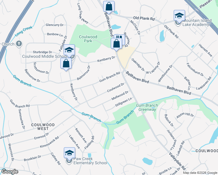 map of restaurants, bars, coffee shops, grocery stores, and more near 144 Coulwood Drive in Charlotte