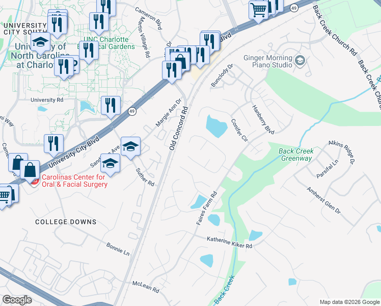 map of restaurants, bars, coffee shops, grocery stores, and more near 10145 Baxter Caldwell Drive in Charlotte