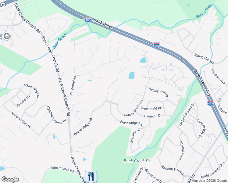 map of restaurants, bars, coffee shops, grocery stores, and more near 11927 Erwin Ridge Avenue in Charlotte