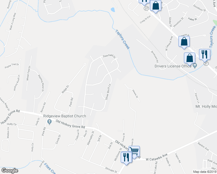 map of restaurants, bars, coffee shops, grocery stores, and more near 168 Silver Birch Lane in Mount Holly