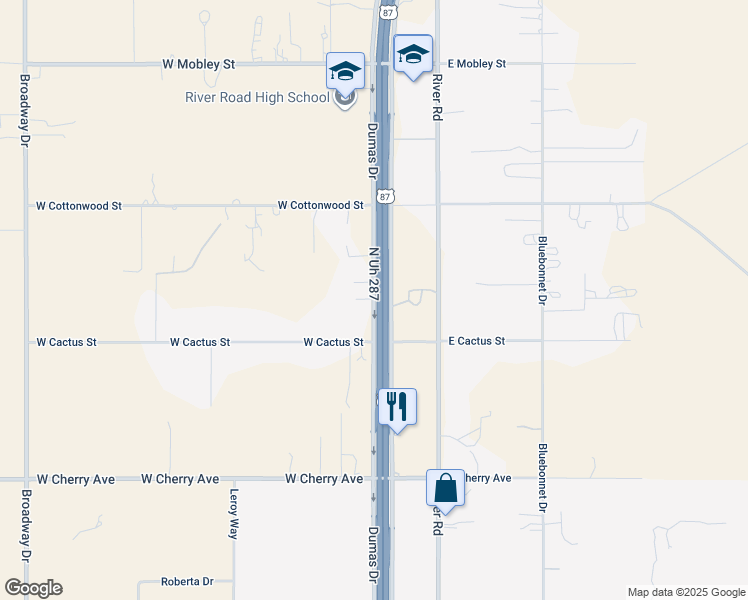map of restaurants, bars, coffee shops, grocery stores, and more near 8403 Dumas Drive in Amarillo