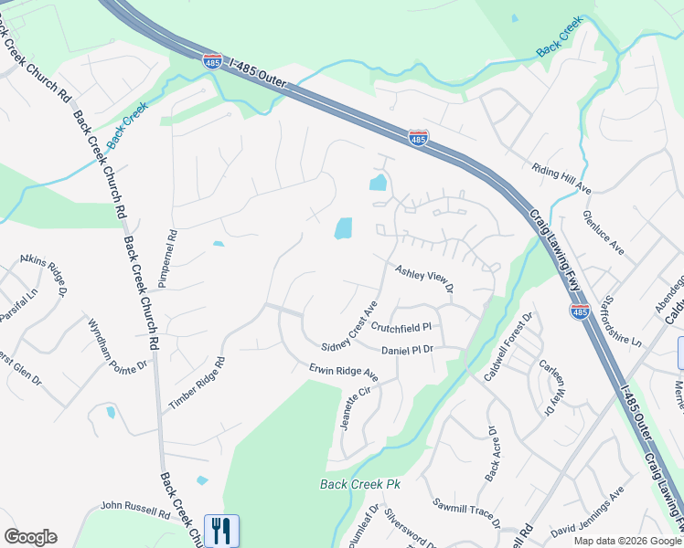 map of restaurants, bars, coffee shops, grocery stores, and more near 3211 Erwin Trace Drive in Charlotte