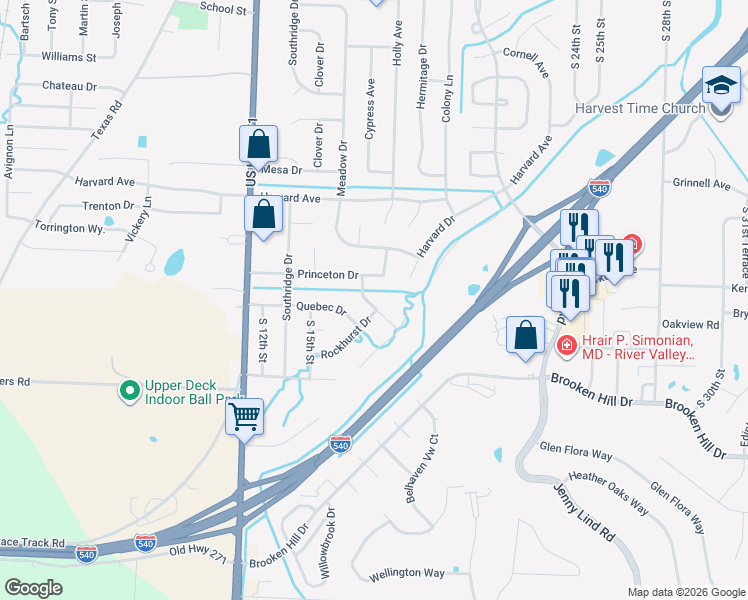 map of restaurants, bars, coffee shops, grocery stores, and more near 8705 South 16th Street in Fort Smith