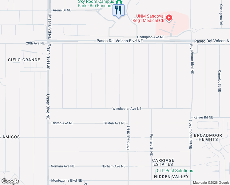map of restaurants, bars, coffee shops, grocery stores, and more near Hatfield Street Northeast in Rio Rancho