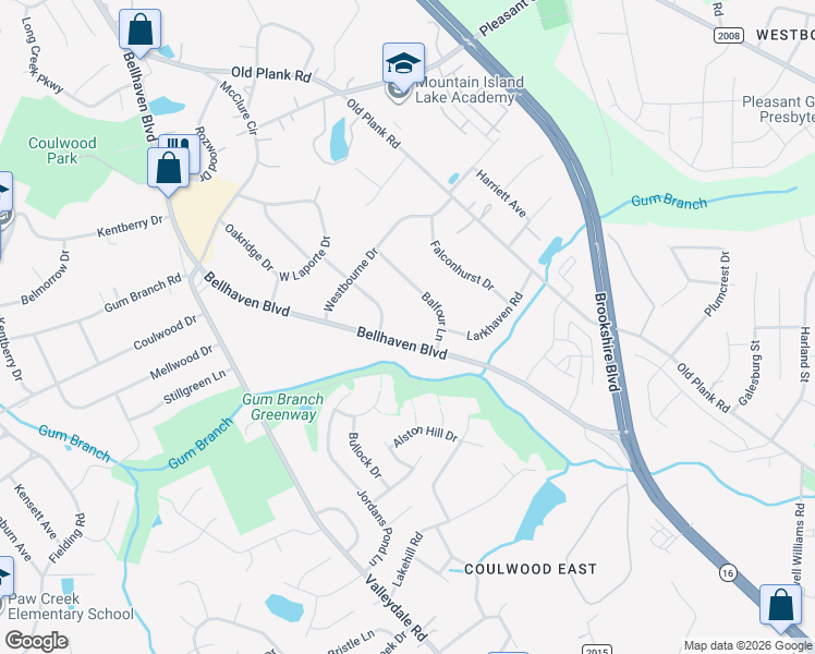 map of restaurants, bars, coffee shops, grocery stores, and more near 7732 Bellhaven Boulevard in Charlotte