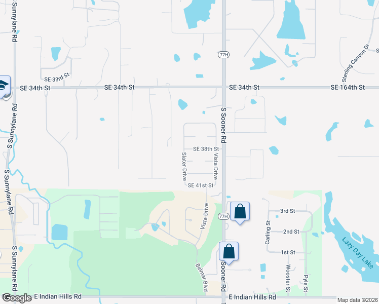 map of restaurants, bars, coffee shops, grocery stores, and more near 4104 Southeast 38th Street in Norman