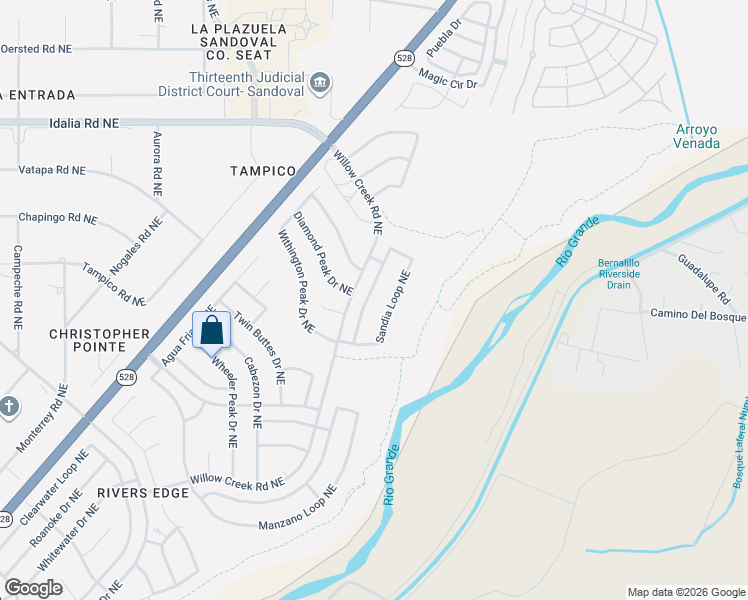 map of restaurants, bars, coffee shops, grocery stores, and more near 2617 Sandia Loop Northeast in Rio Rancho