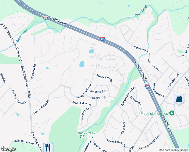 map of restaurants, bars, coffee shops, grocery stores, and more near 11315 Sidney Crest Avenue in Charlotte