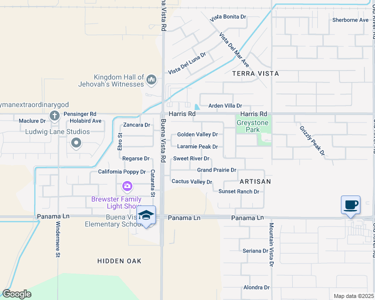 map of restaurants, bars, coffee shops, grocery stores, and more near 11101 Laramie Peak Drive in Bakersfield