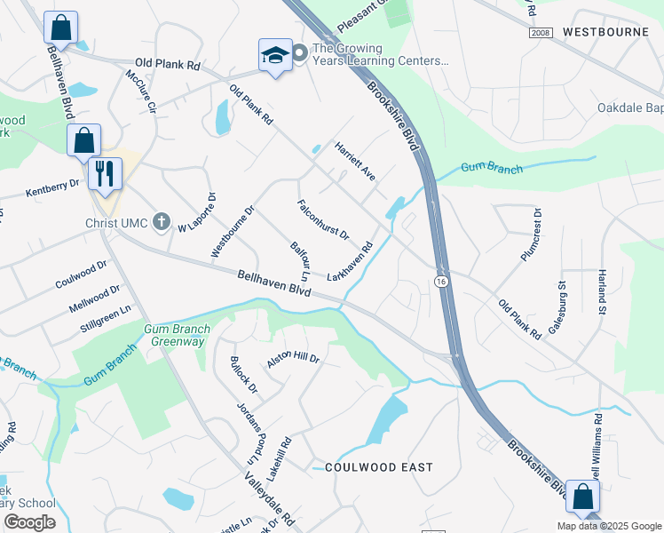 map of restaurants, bars, coffee shops, grocery stores, and more near 1700 Balfour Lane in Charlotte