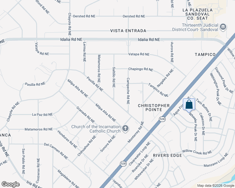 map of restaurants, bars, coffee shops, grocery stores, and more near 2516 Saltillo Road Northeast in Rio Rancho