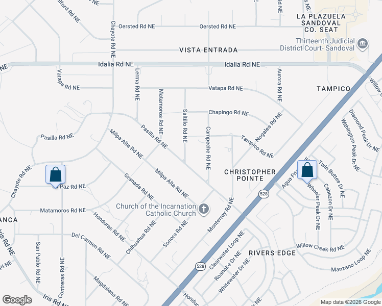 map of restaurants, bars, coffee shops, grocery stores, and more near 2516 Saltillo Road Northeast in Rio Rancho