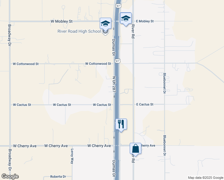 map of restaurants, bars, coffee shops, grocery stores, and more near 8403 Dumas Drive in Amarillo