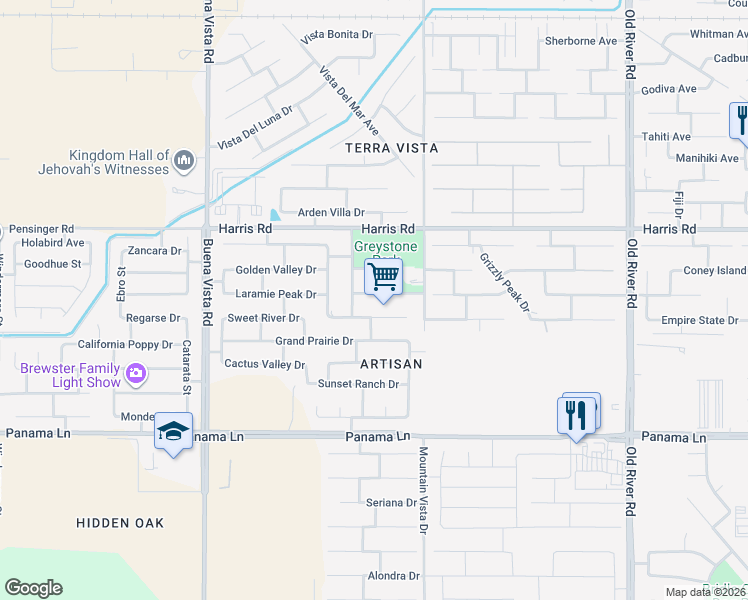 map of restaurants, bars, coffee shops, grocery stores, and more near 10615 Mount Pleasant Drive in Bakersfield