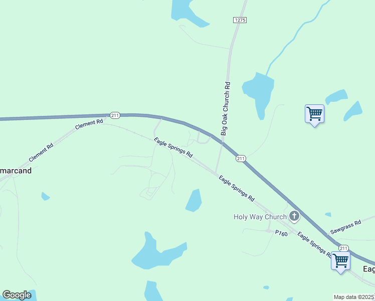 map of restaurants, bars, coffee shops, grocery stores, and more near Eagle Springs Road in Moore County