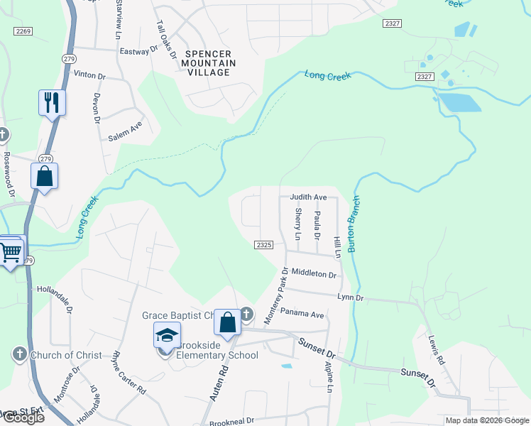 map of restaurants, bars, coffee shops, grocery stores, and more near 2819 Douglas Drive in Gastonia