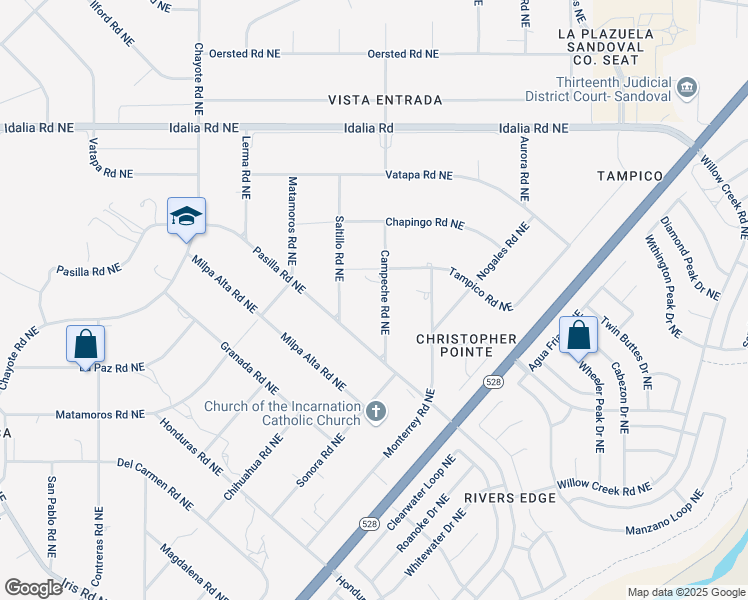 map of restaurants, bars, coffee shops, grocery stores, and more near 2517 Campeche Road Northeast in Rio Rancho