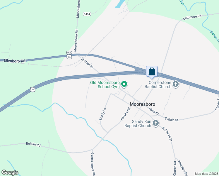 map of restaurants, bars, coffee shops, grocery stores, and more near 329 West Main Street in Mooresboro