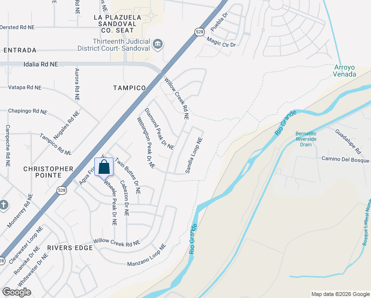 map of restaurants, bars, coffee shops, grocery stores, and more near 2617 Sandia Loop Northeast in Rio Rancho